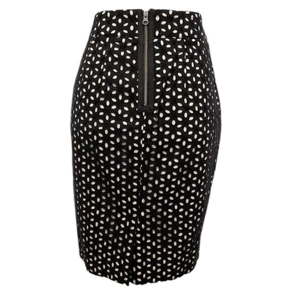 Loft Skirt Women's Size 6 Black Eyelet Midi Length Tan Lined Back Exposed Zip - Picture 1 of 8